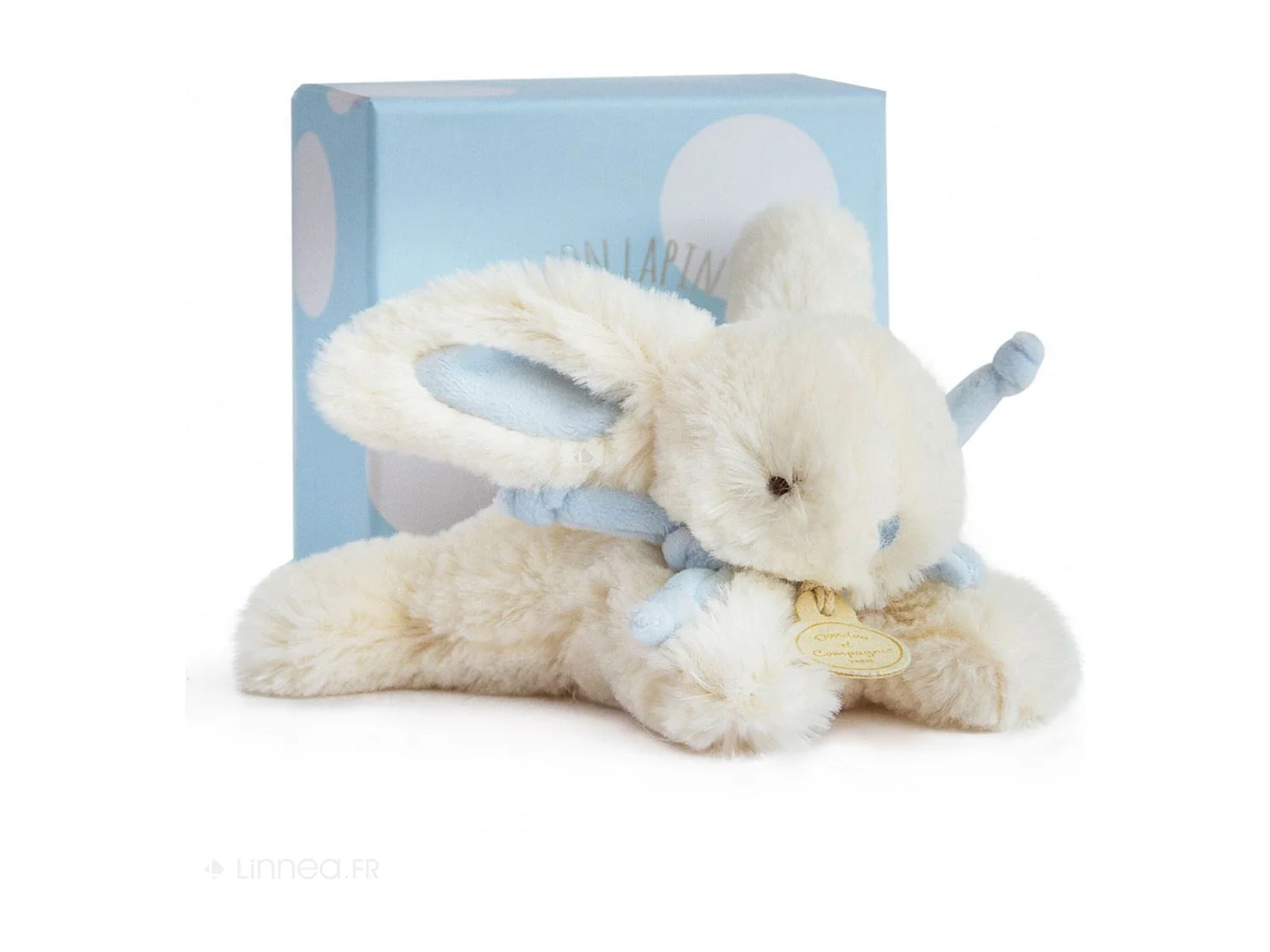 Doudou lapin 16 cm polyester collection LAPIN BONBON blanc/bleu