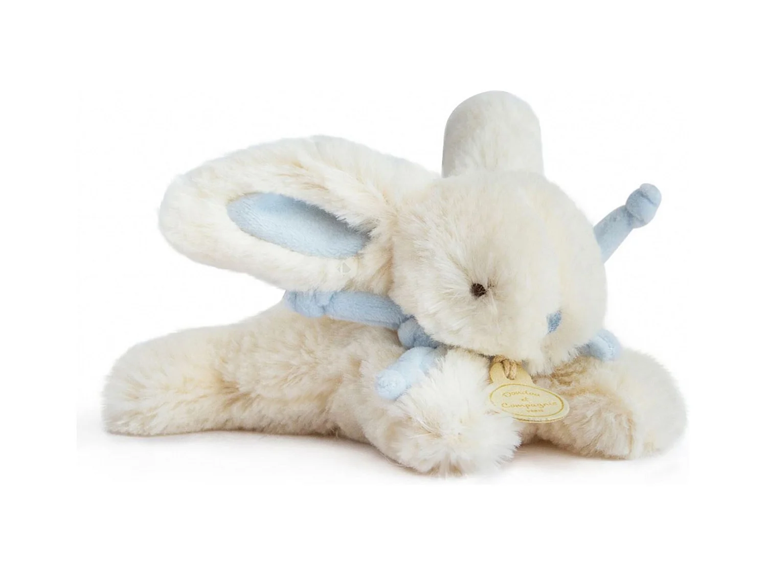Doudou lapin 16 cm polyester collection LAPIN BONBON blanc/bleu