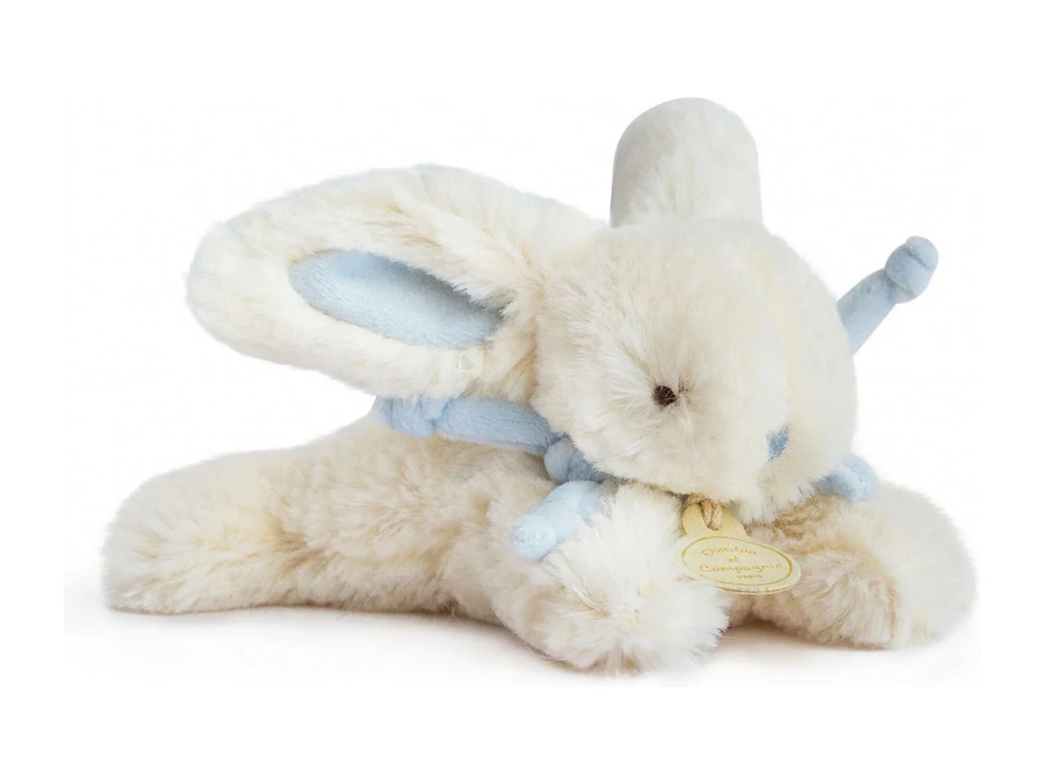 Doudou lapin 16 cm polyester collection LAPIN BONBON blanc/bleu