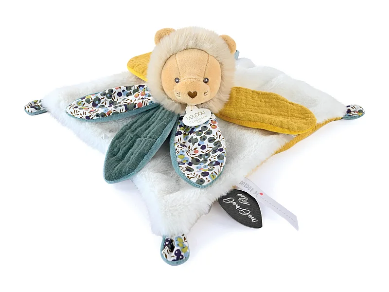 Doudou pétale 27 cm polyester BOH'AIME lion jaune multicolore