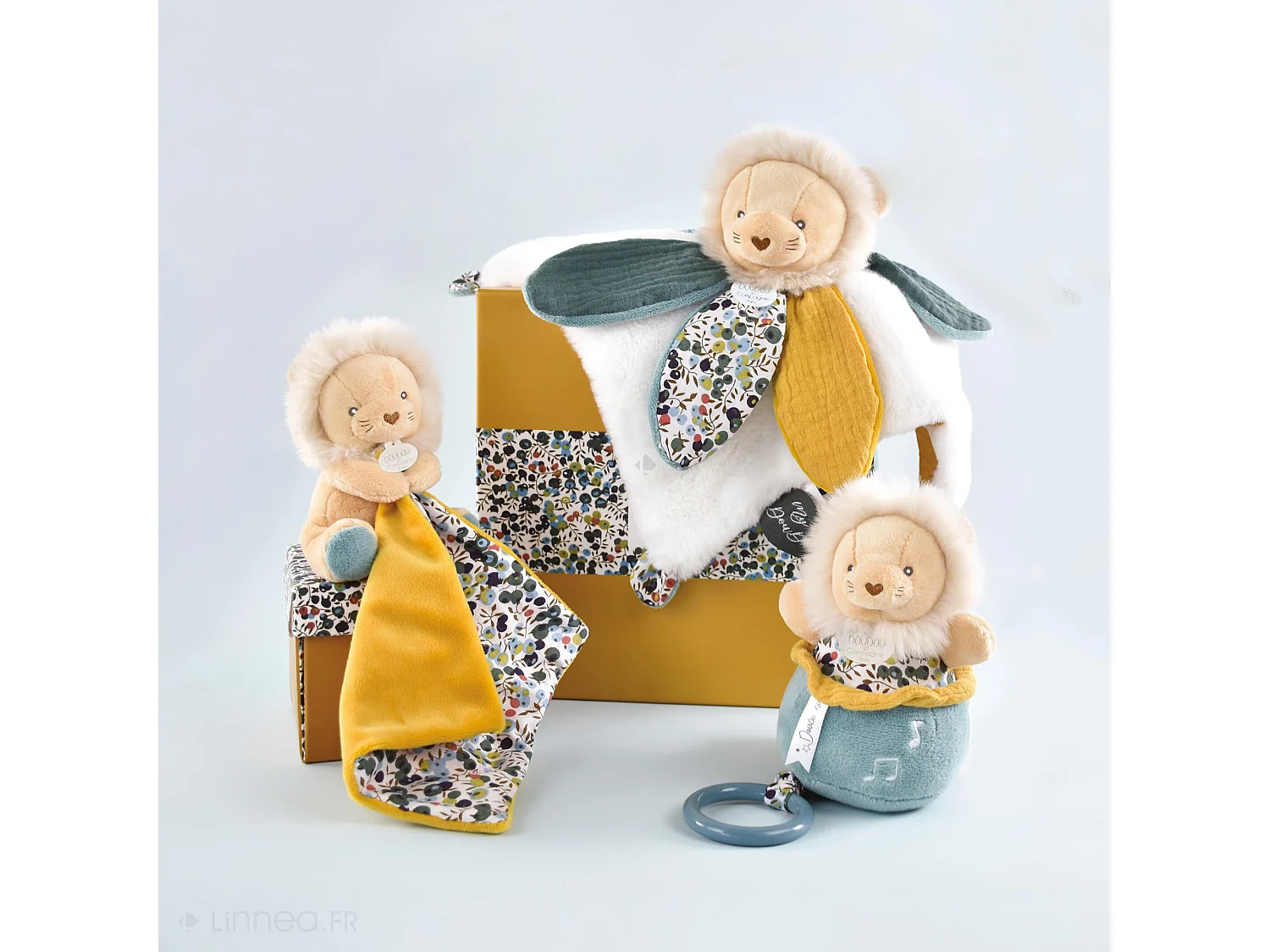 Doudou pétale 27 cm polyester BOH'AIME lion jaune multicolore