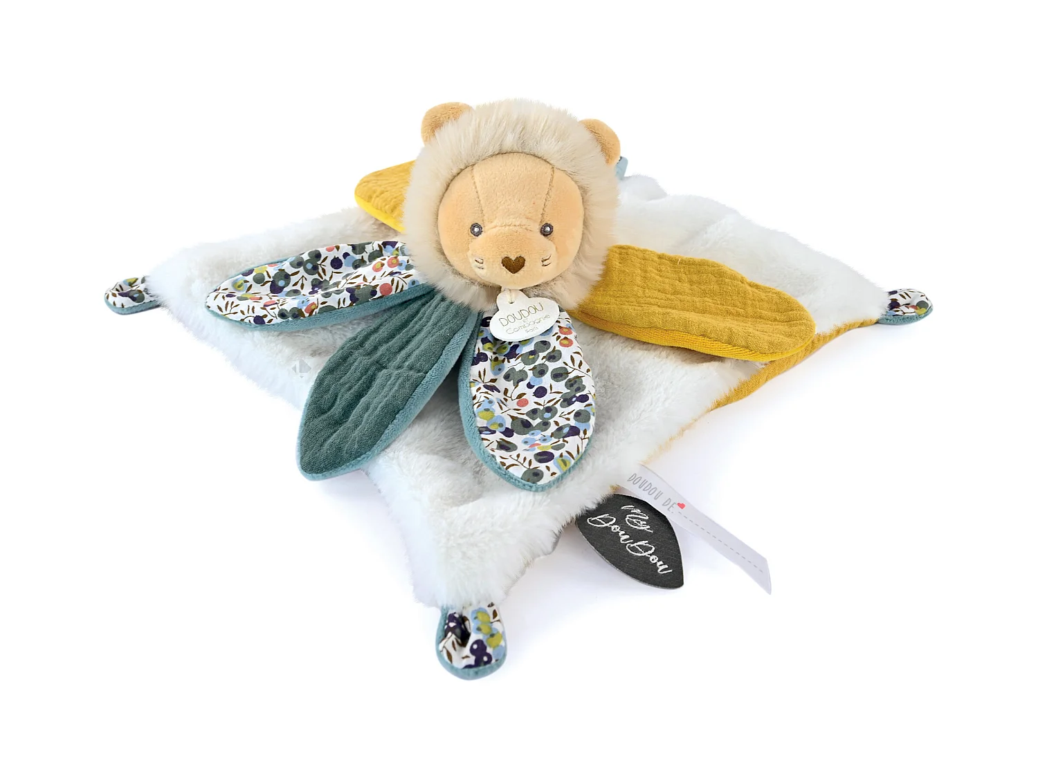 Doudou pétale 27 cm polyester BOH'AIME lion jaune multicolore