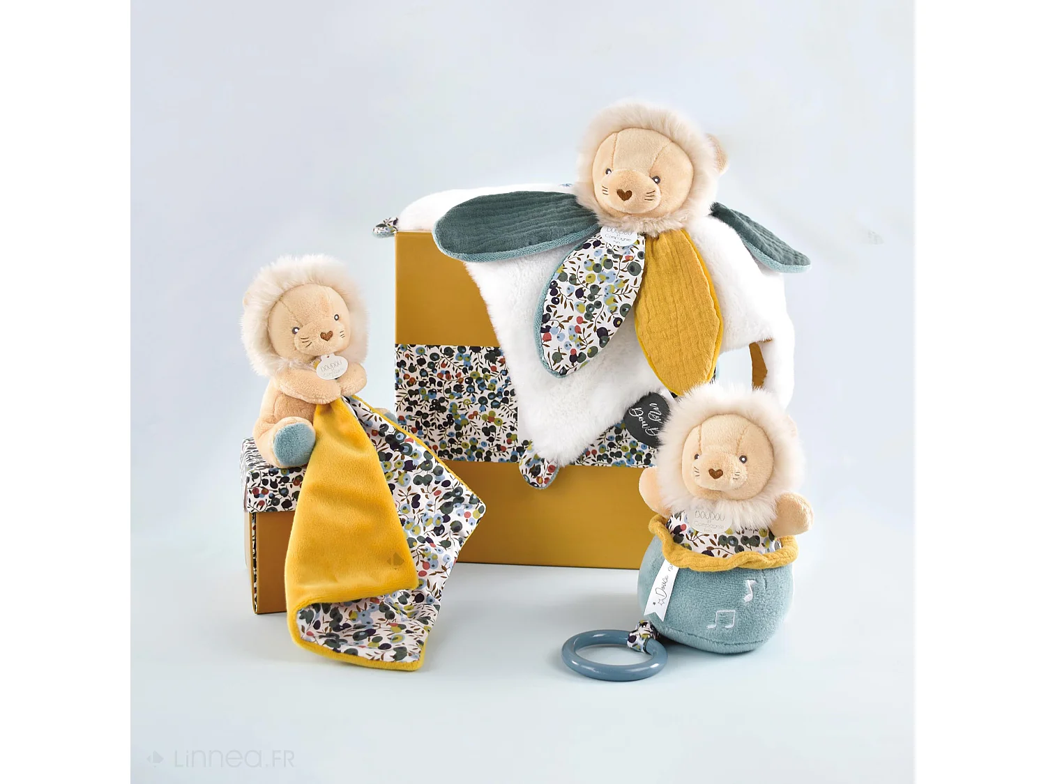 Doudou musique 14 cm polyester BOH'AIME lion jaune multicolore