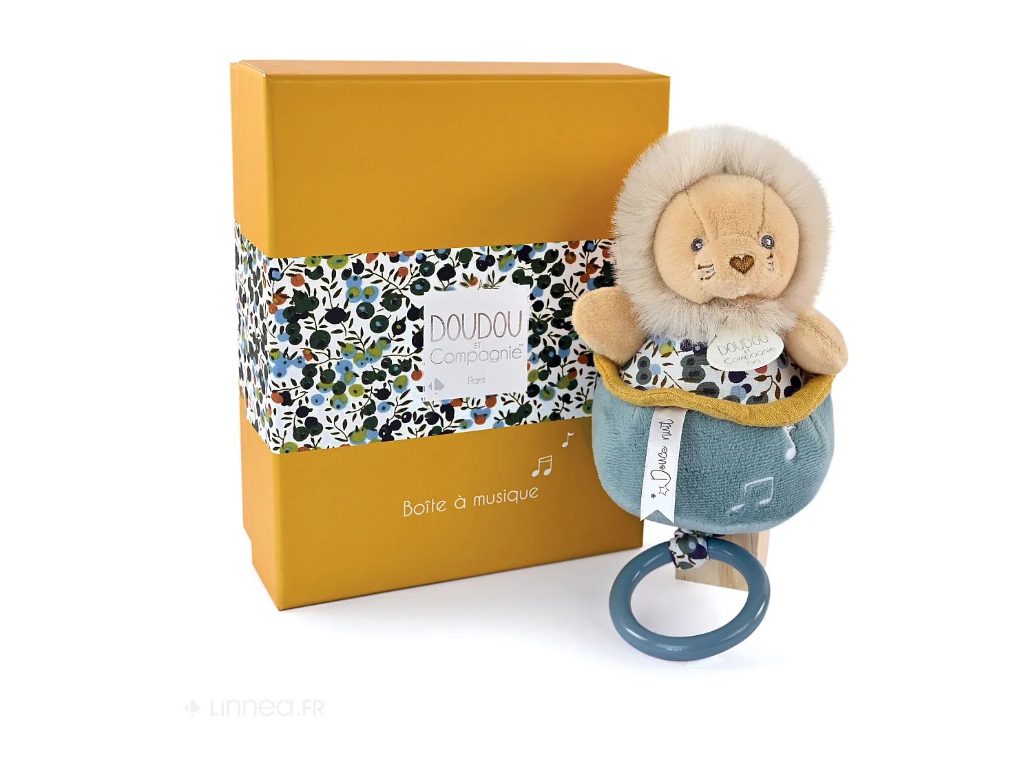 Doudou musique 14 cm polyester BOH'AIME lion jaune multicolore