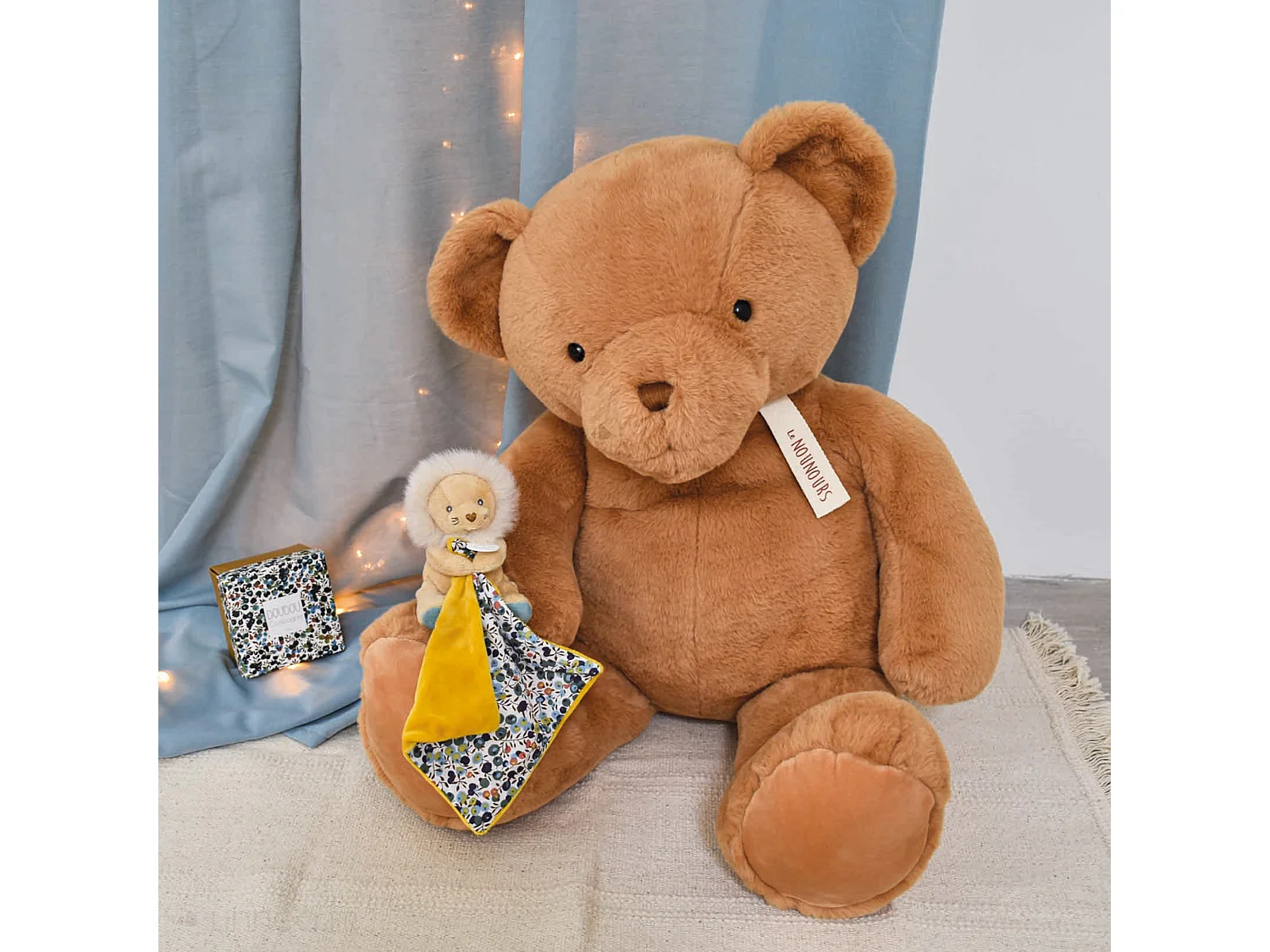 Doudou pantin 12 cm polyester BOH'AIME lion jaune multicolore