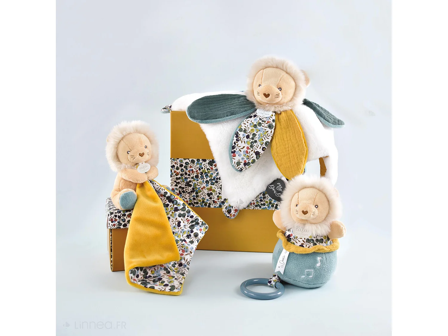 Doudou pantin 12 cm polyester BOH'AIME lion jaune multicolore