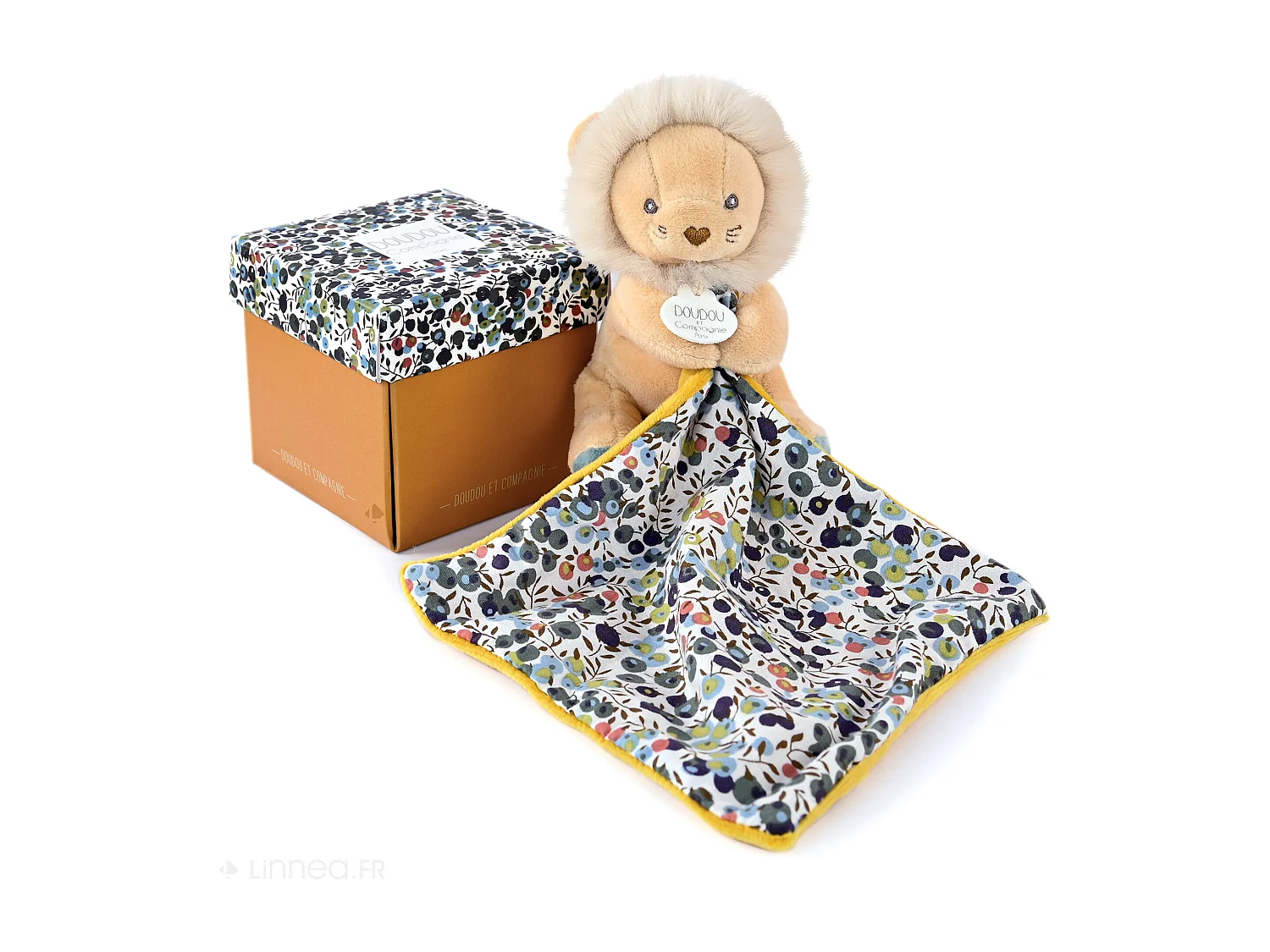 Doudou pantin 12 cm polyester BOH'AIME lion jaune multicolore