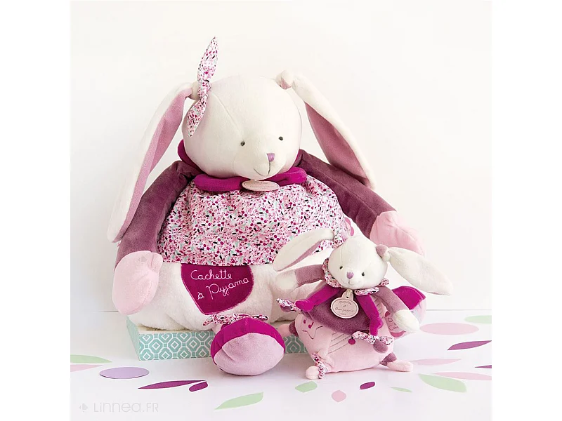 Doudou boîte à musique lapin 17 cm collection LAPIN CERISE rose