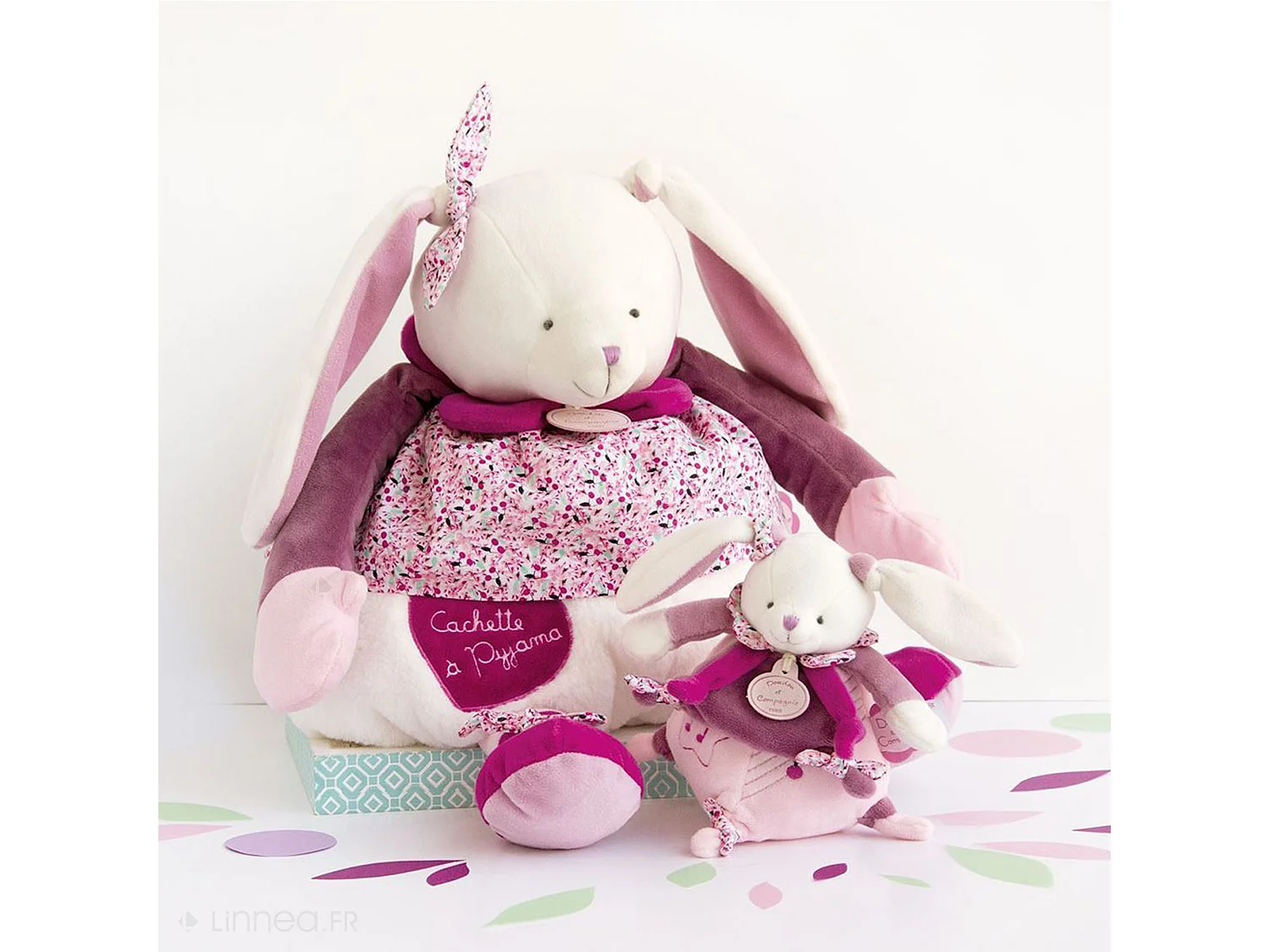Doudou boîte à musique lapin 17 cm collection LAPIN CERISE rose