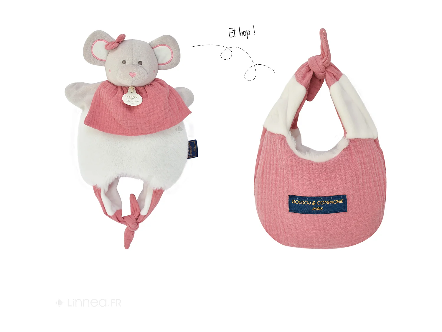 Doudou amusette 30 cm polyester LES PETITS FUTÉS souris rose