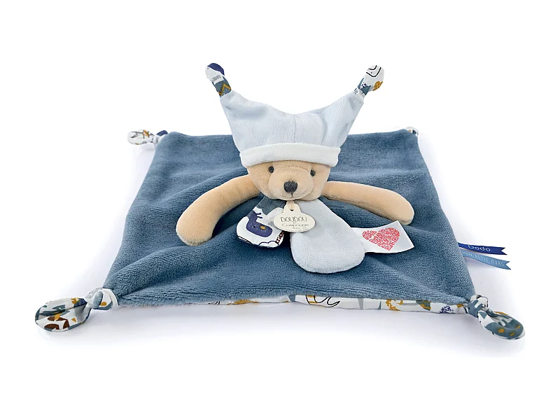 Doudou histoire 25 cm polyester collection LES PETITS FUTÉS ours bleu