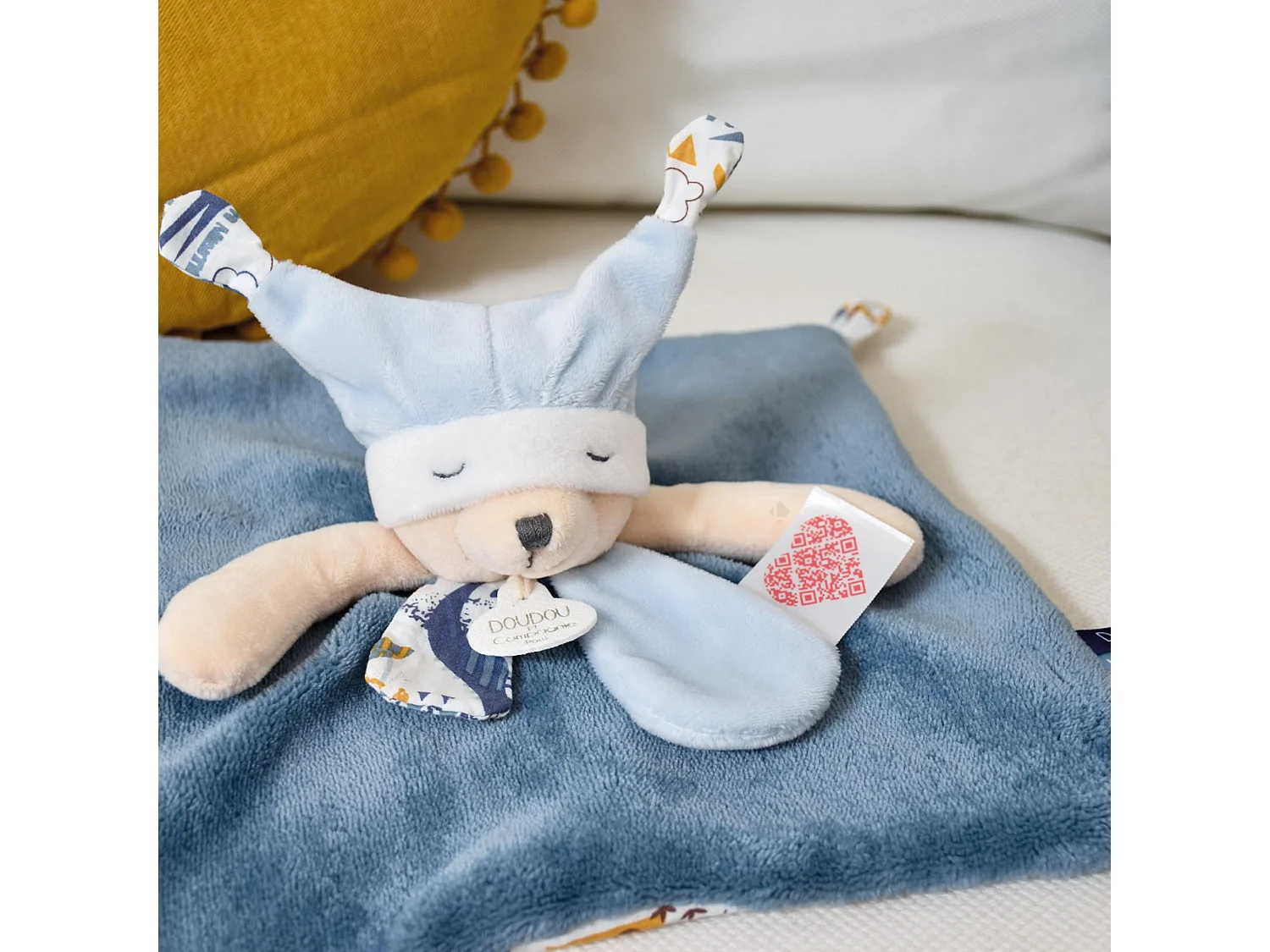 Doudou histoire 25 cm polyester collection LES PETITS FUTÉS ours bleu