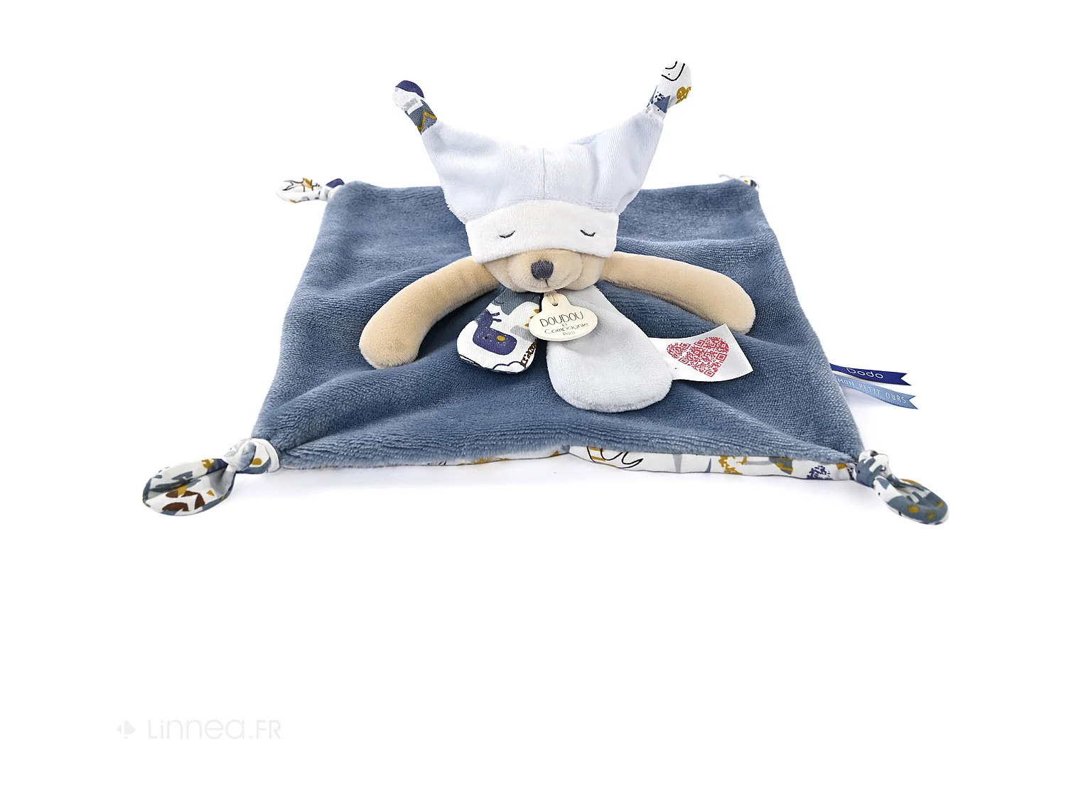 Doudou histoire 25 cm polyester collection LES PETITS FUTÉS ours bleu