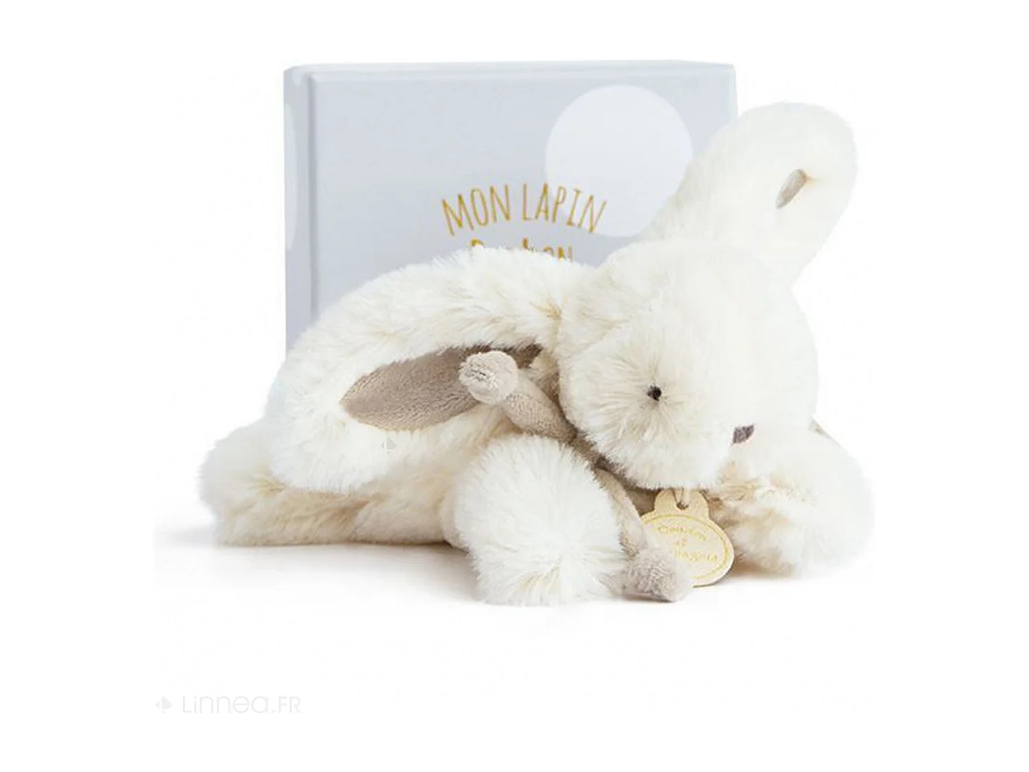 Doudou lapin 16 cm polyester collection LAPIN BONBON blanc/beige taupe