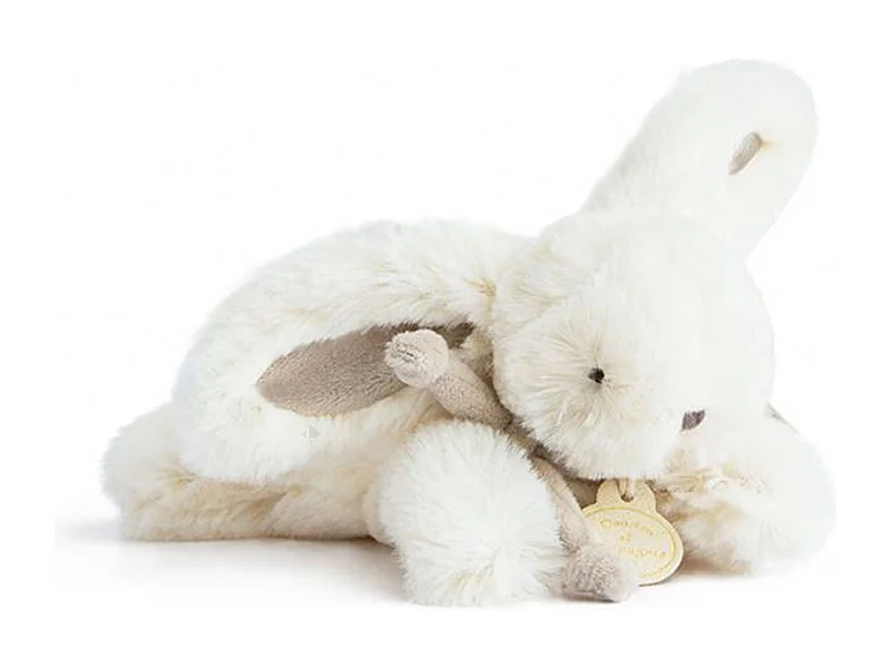 Doudou lapin 16 cm polyester collection LAPIN BONBON blanc/beige taupe