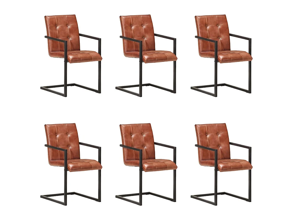 Sillas voladizas de comedor 6 unidades cuero auténtico marrón