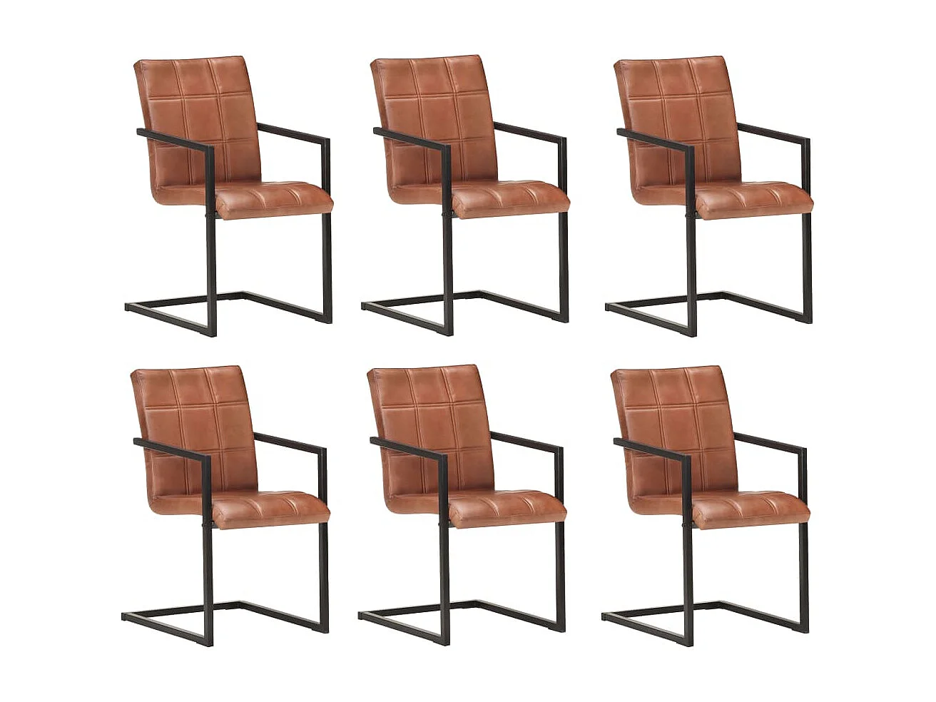 Chaises à manger cantilever lot de 6 marron cuir véritable