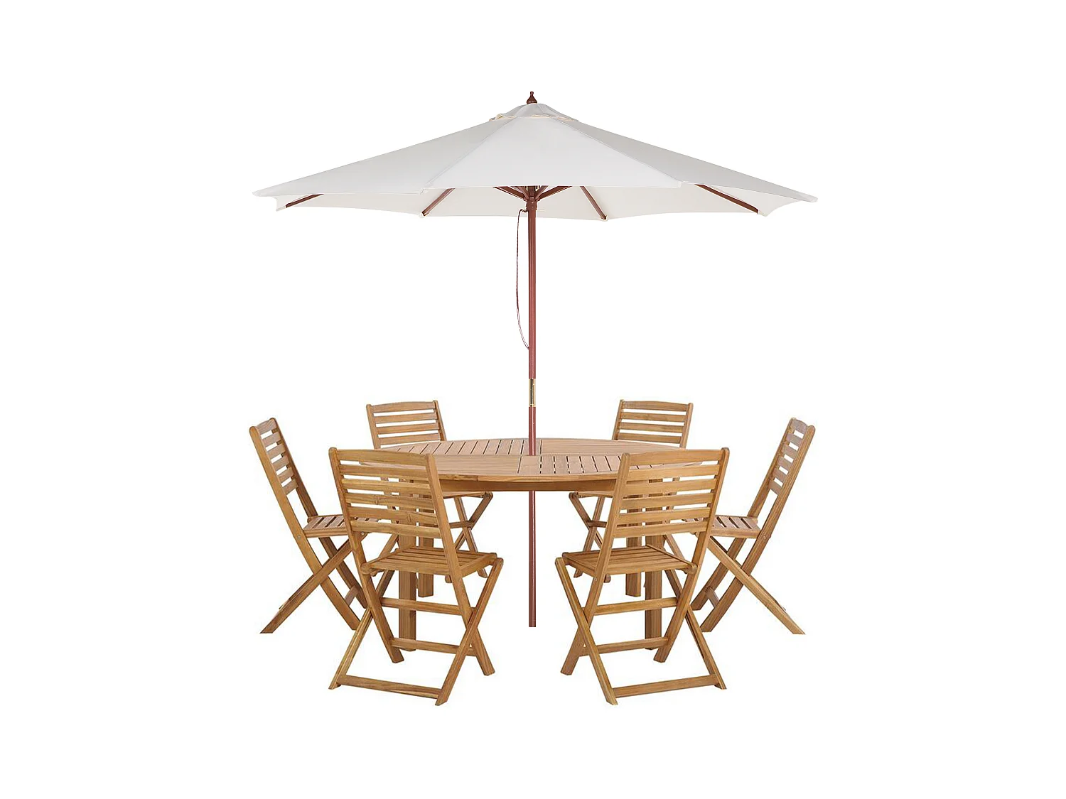 Salle à manger de jardin 6 places TOLVE avec parasol (12 options) Acacia Marron
