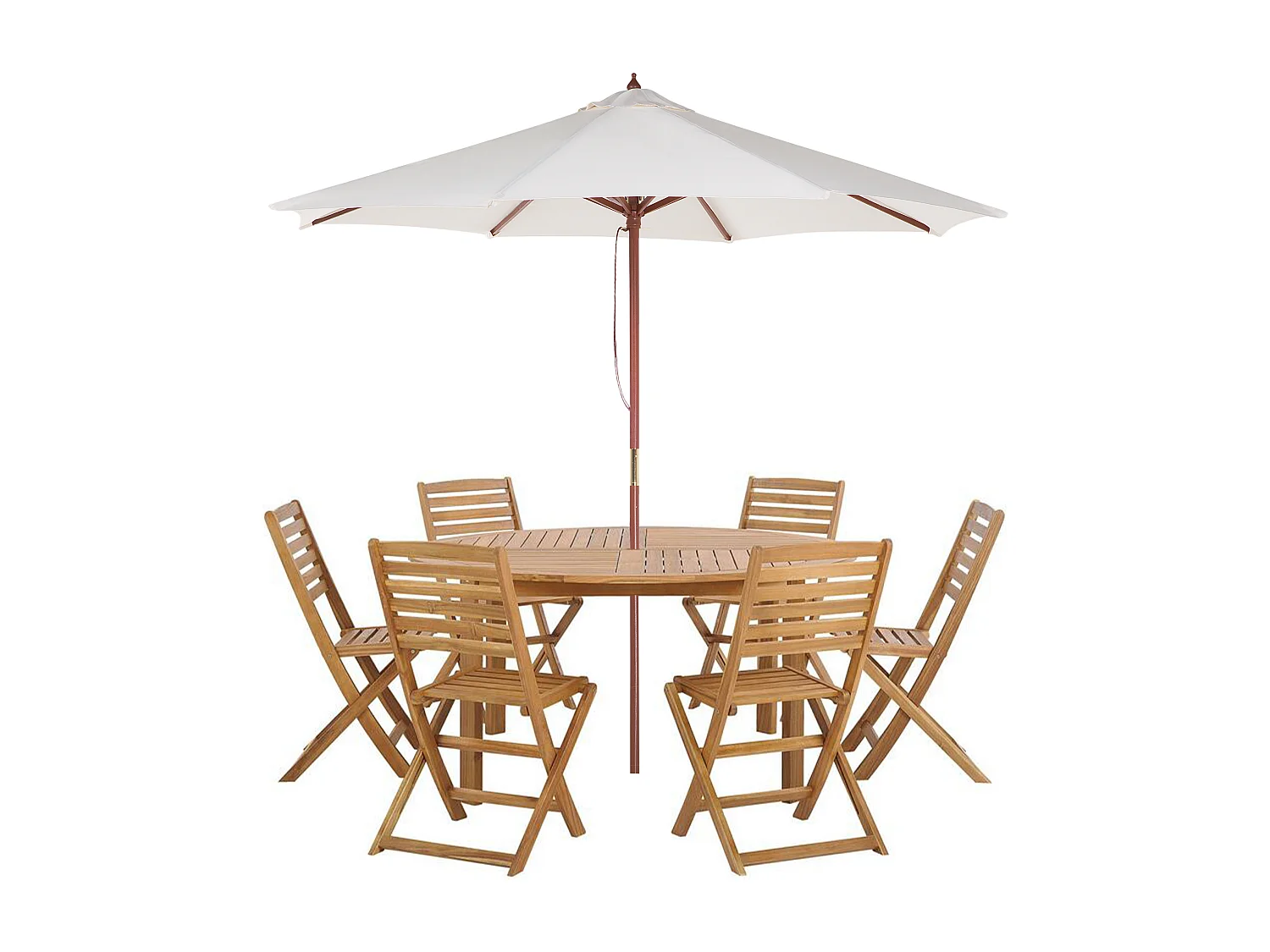 Salle à manger de jardin 6 places TOLVE avec parasol (12 options) Acacia Marron
