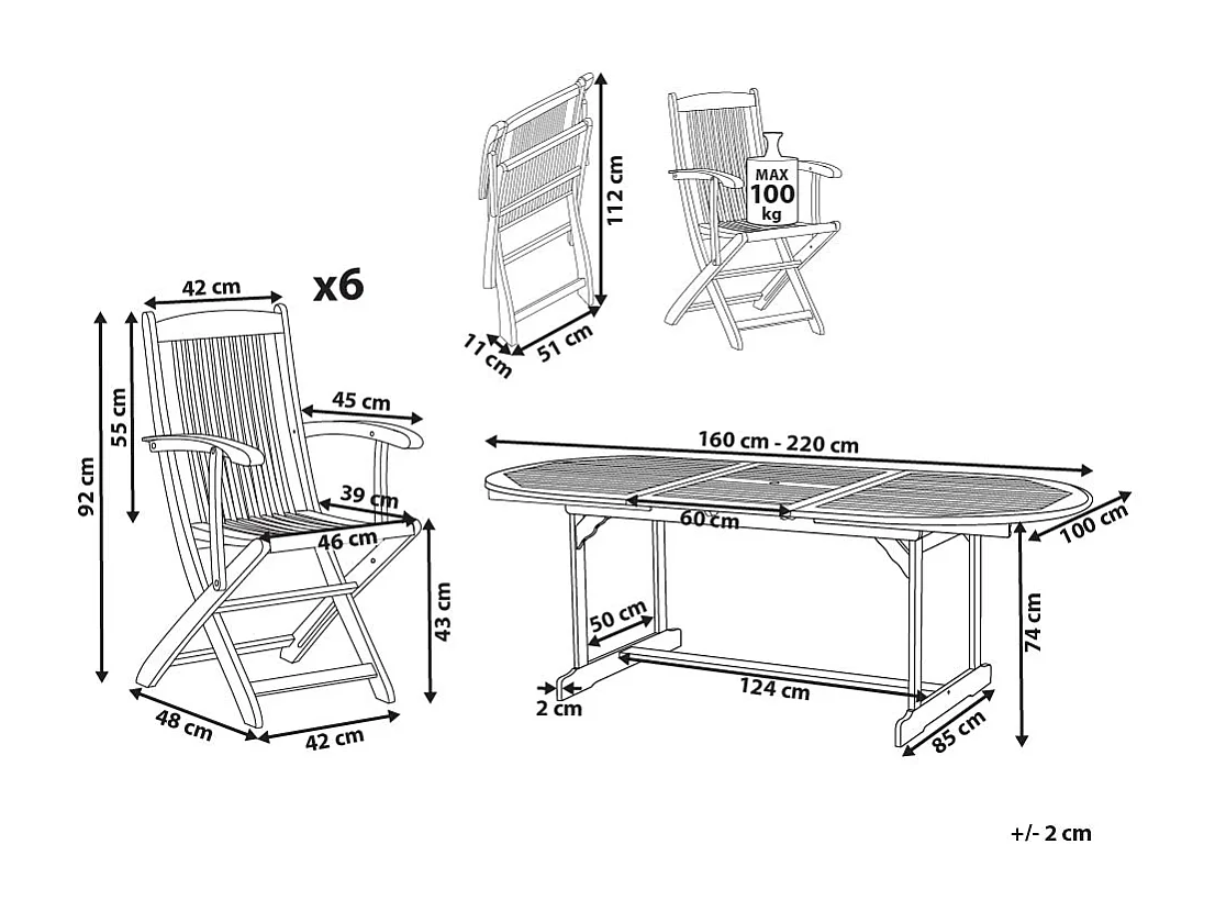 Salle à manger de jardin 6 places MAUI II Acacia Marron clair