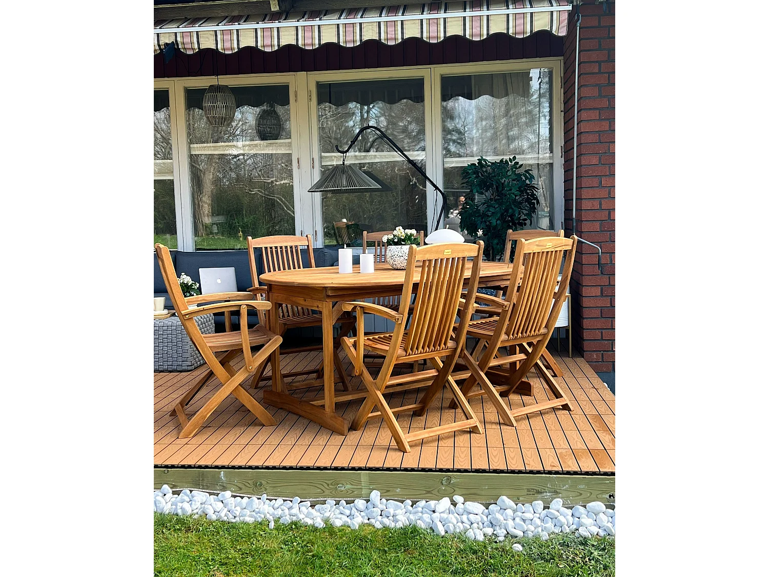 Conjunto de refeições de jardim 6 lugares MAUI II Madeira de acácia Castanho claro