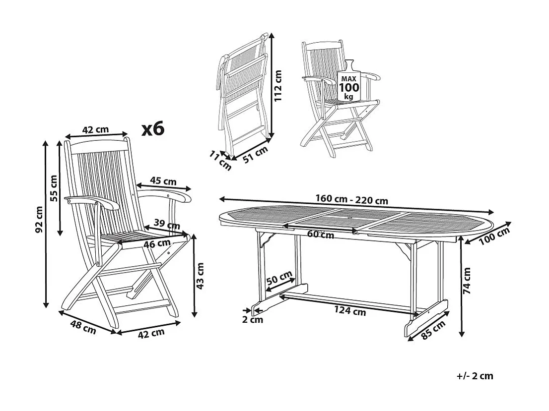 Gartenset Akazienholz heller Holzfarbton 6 Stühle Ausziehtisch oval Maui II