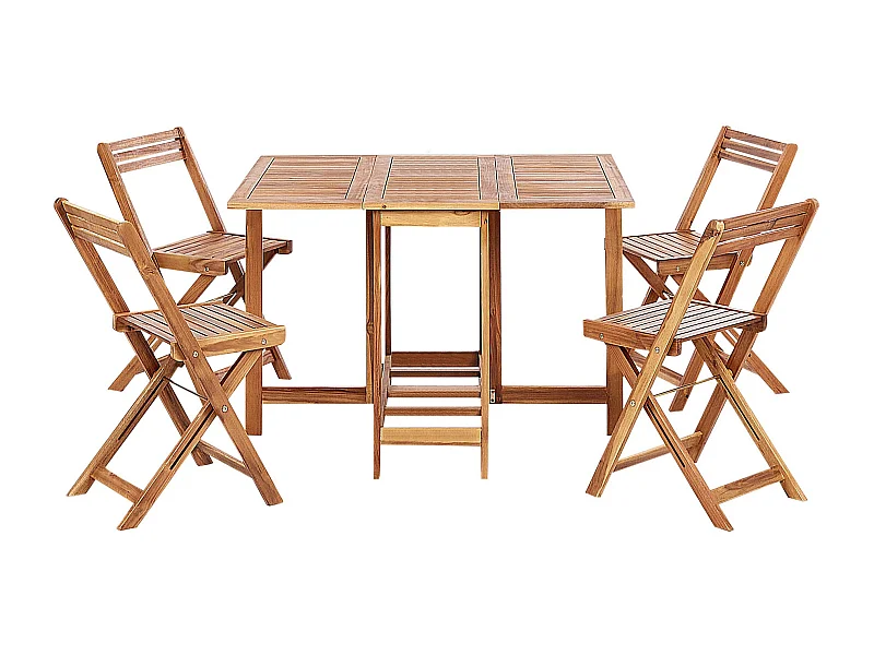 Gartenmöbel Set Akazenholz hellbraun Tisch mit 4 Stühlen klappbar Frassine