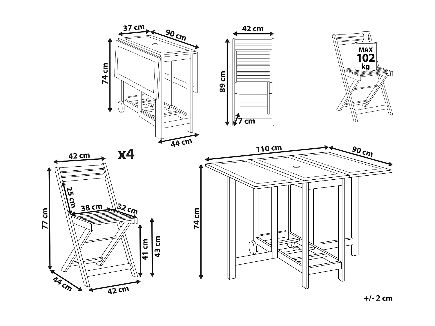 Zestaw ogrodowy dla 4 osób FRASSINE Drewno akacjowe Brązowy
