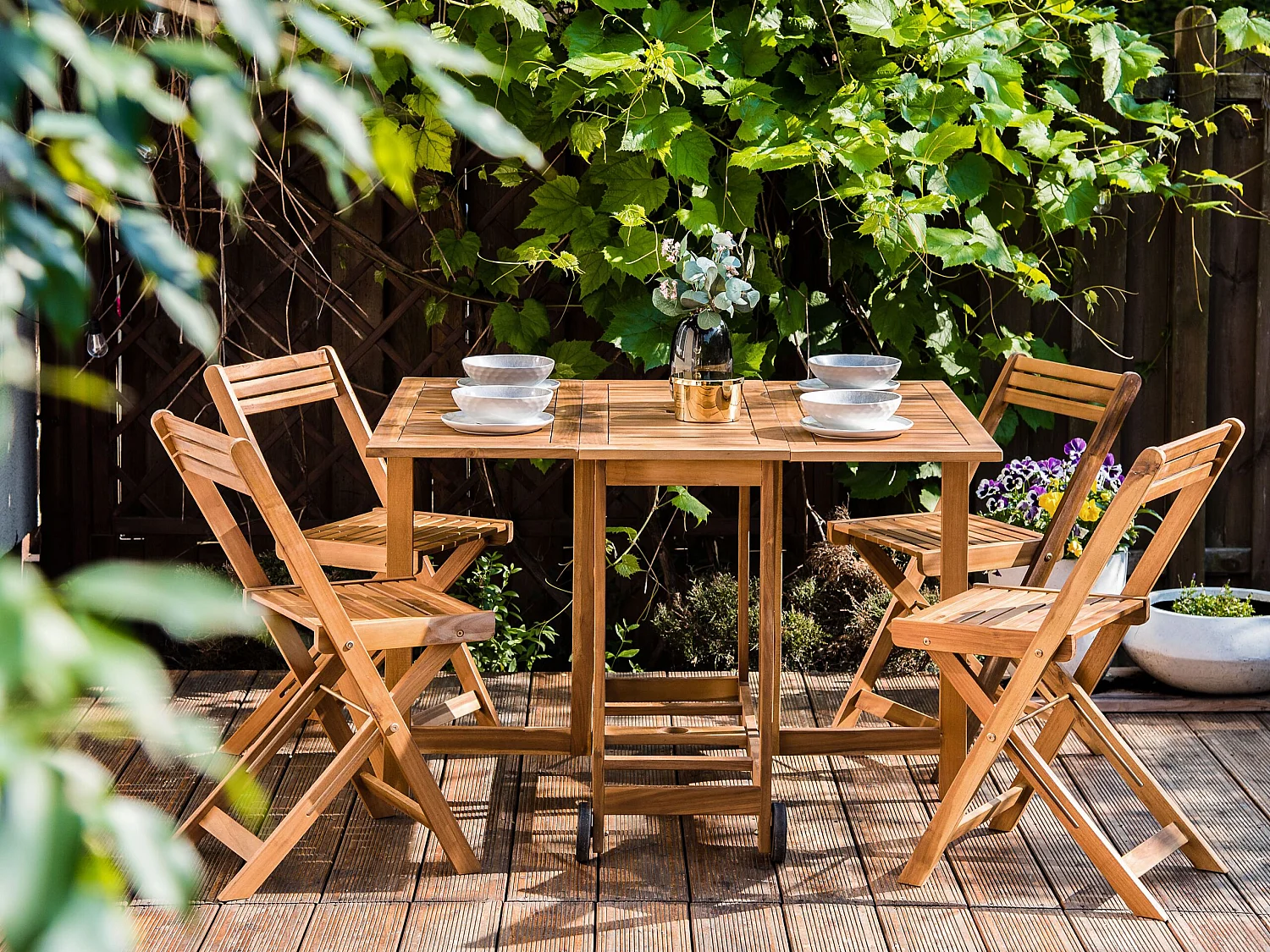 Salle à manger de jardin 4 places FRASSINE Acacia Marron