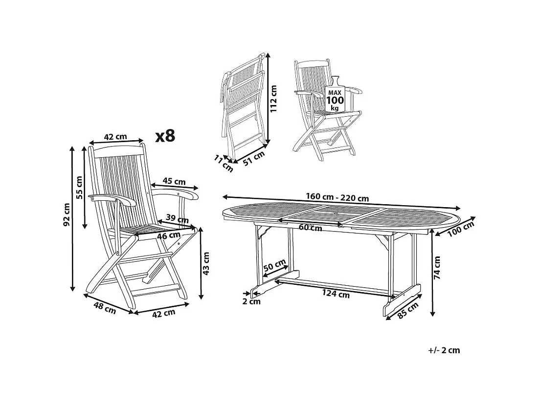 Gartenset Akazienholz heller Holzfarbton 8 Stühle Ausziehtisch oval Maui II