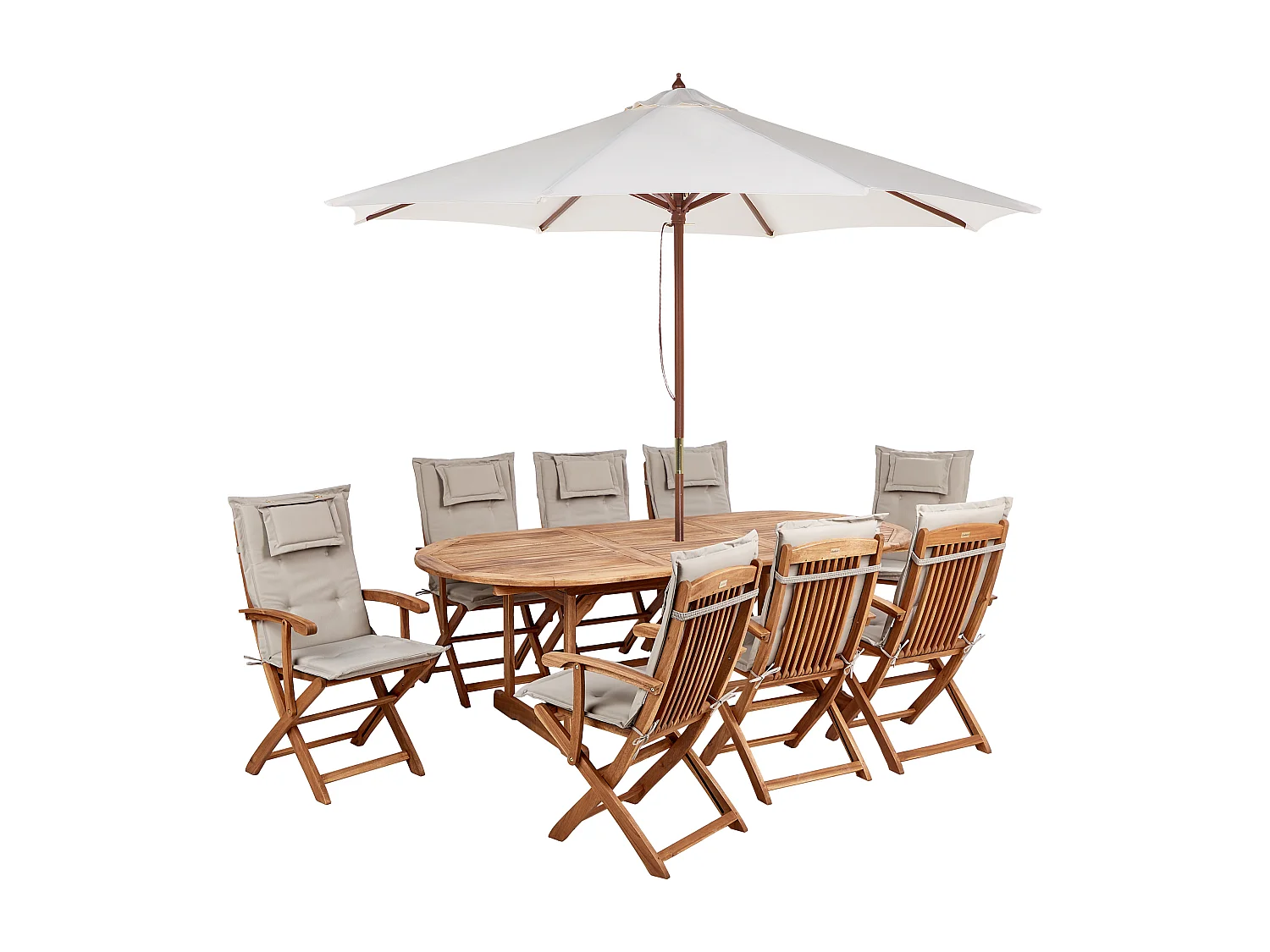 Conjunto de refeições de jardim 8 lugares MAUI II com guarda-sol Madeira de acácia Taupe