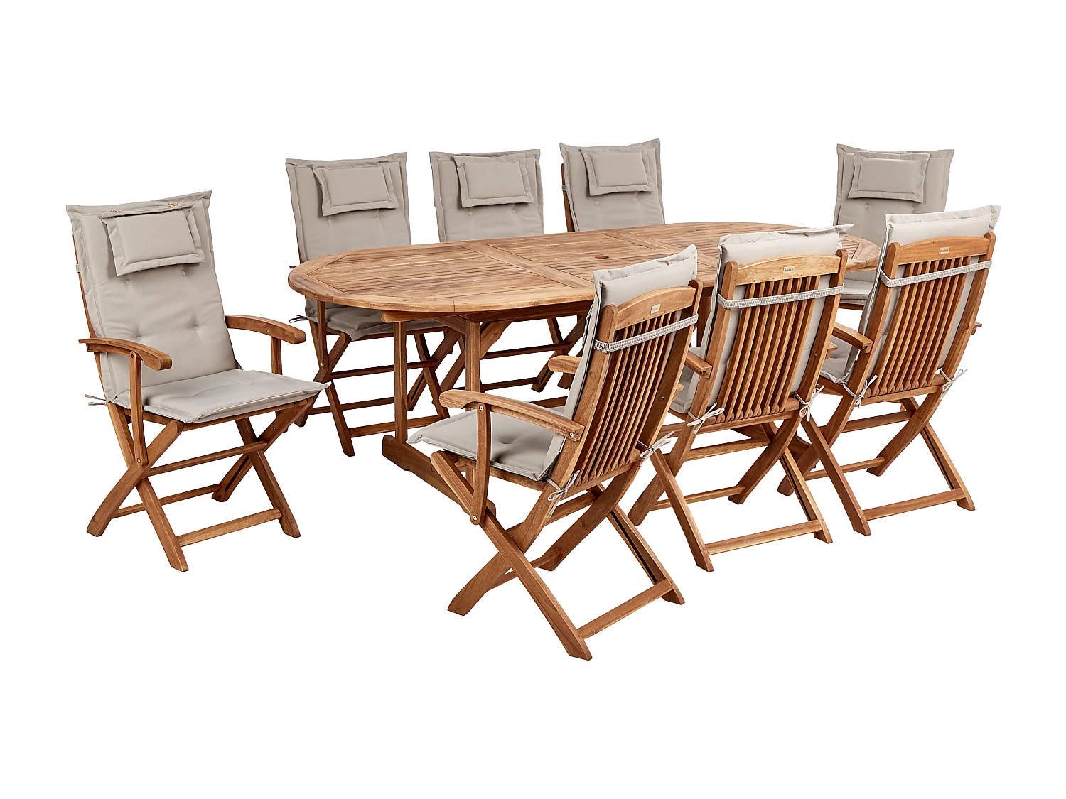 Conjunto de refeições de jardim 8 lugares MAUI II com guarda-sol Madeira de acácia Taupe