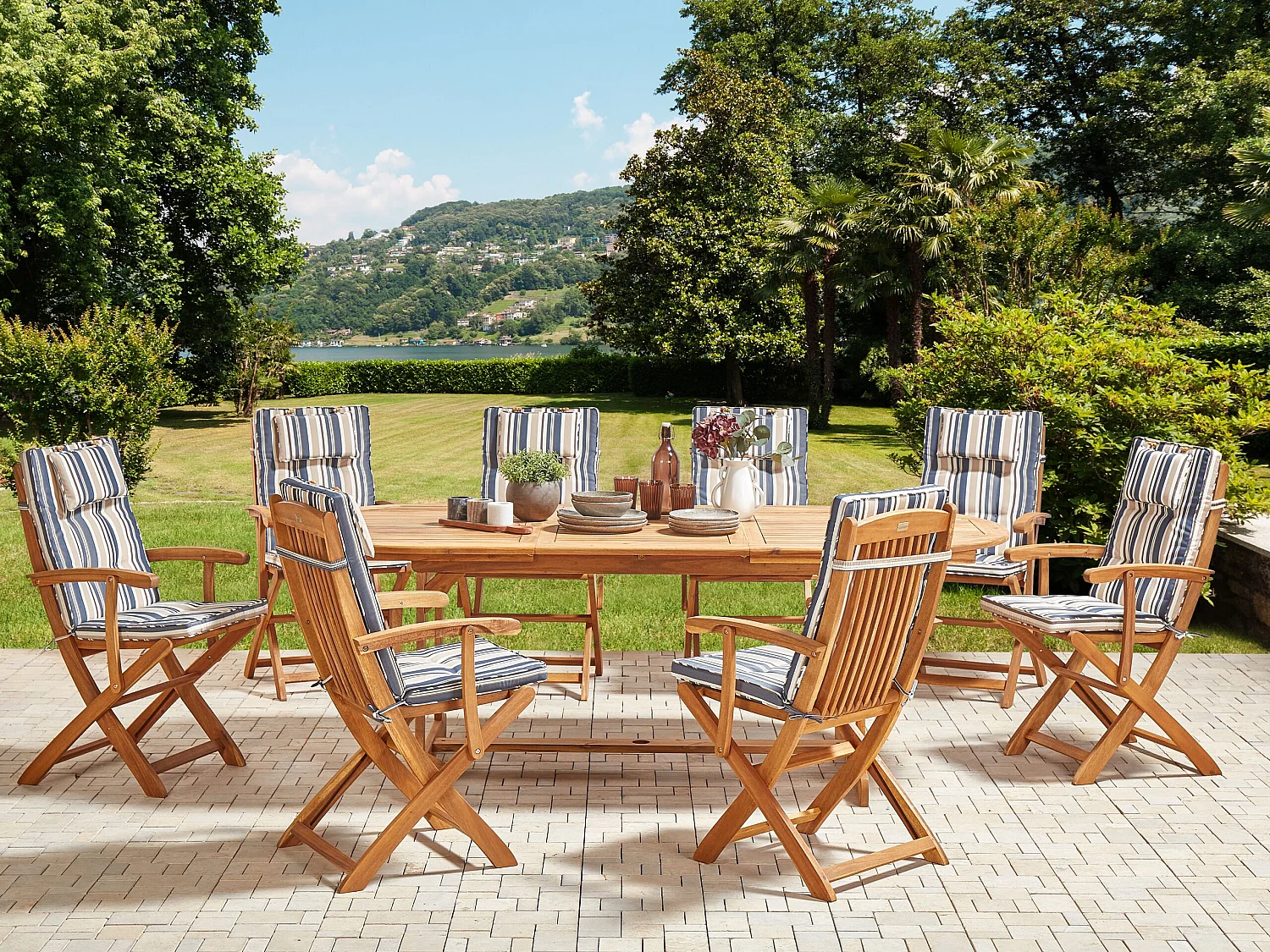 Salle à manger de jardin 8 places MAUI II avec coussins Acacia Multicolore