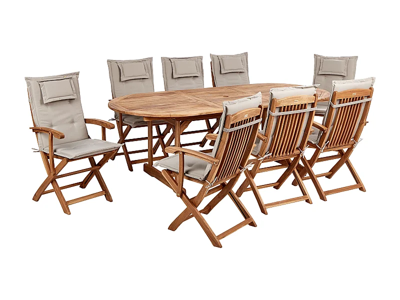 Salle à manger de jardin 8 places MAUI II avec coussins Acacia Taupe