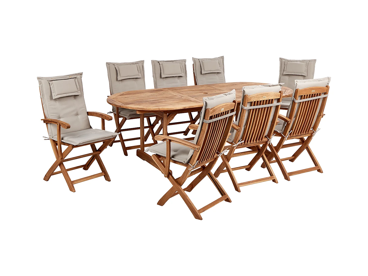 Set da pranzo da giardino 8 posti MAUI II con cuscini Legno d'acacia Tortora