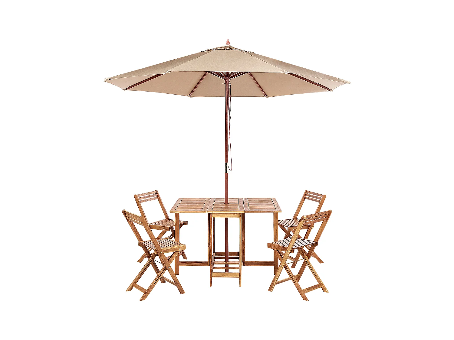 Salle à manger de jardin 4 places FRASSINE avec parasol (12 options) Acacia Naturel