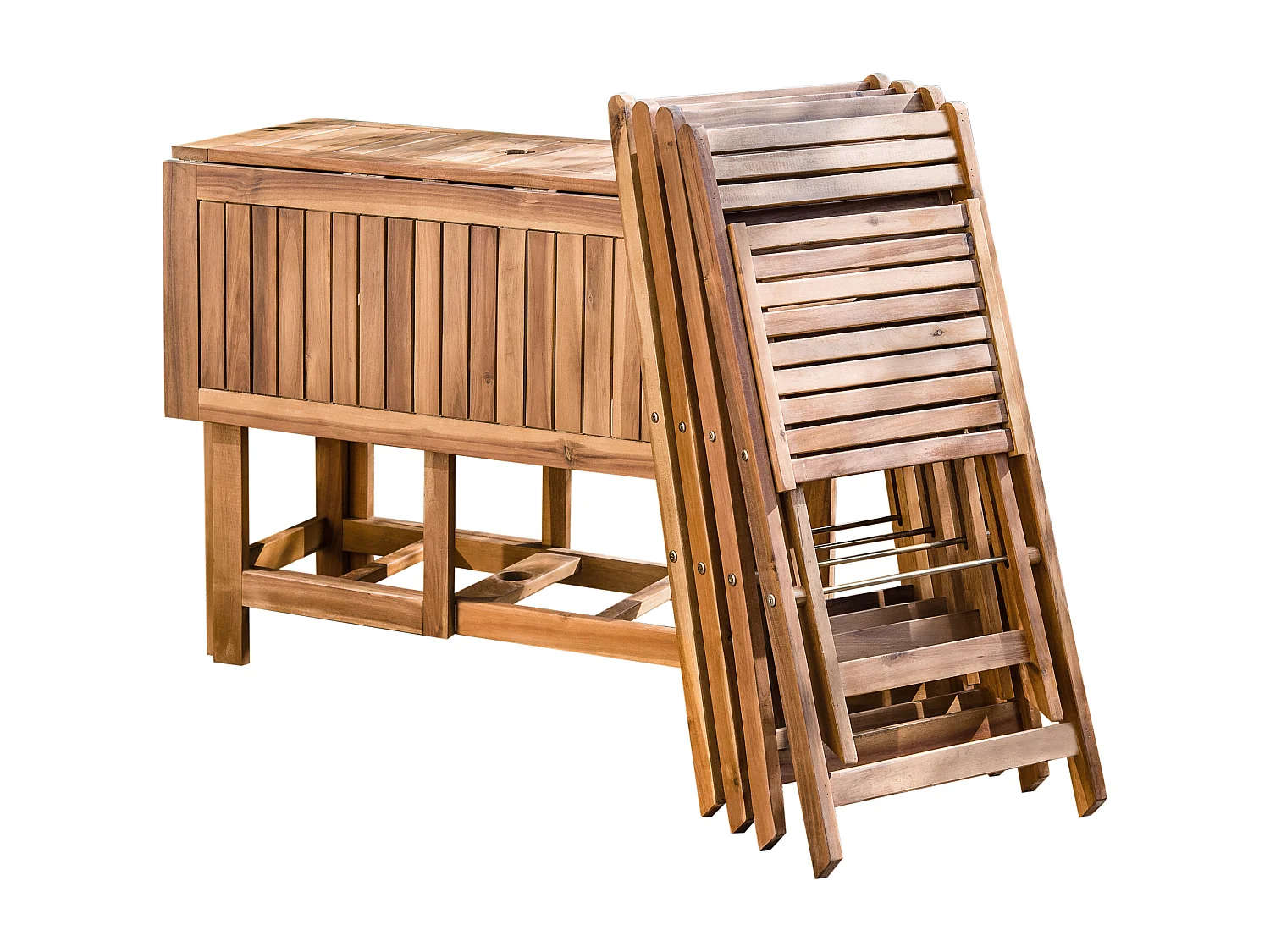 Gartenmöbel Set Akazenholz hellbraun Tisch mit 4 Stühlen und Schirm Frassine