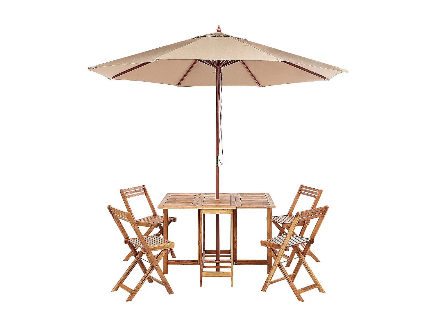 Salle à manger de jardin 4 places FRASSINE avec parasol (12 options) Acacia Naturel