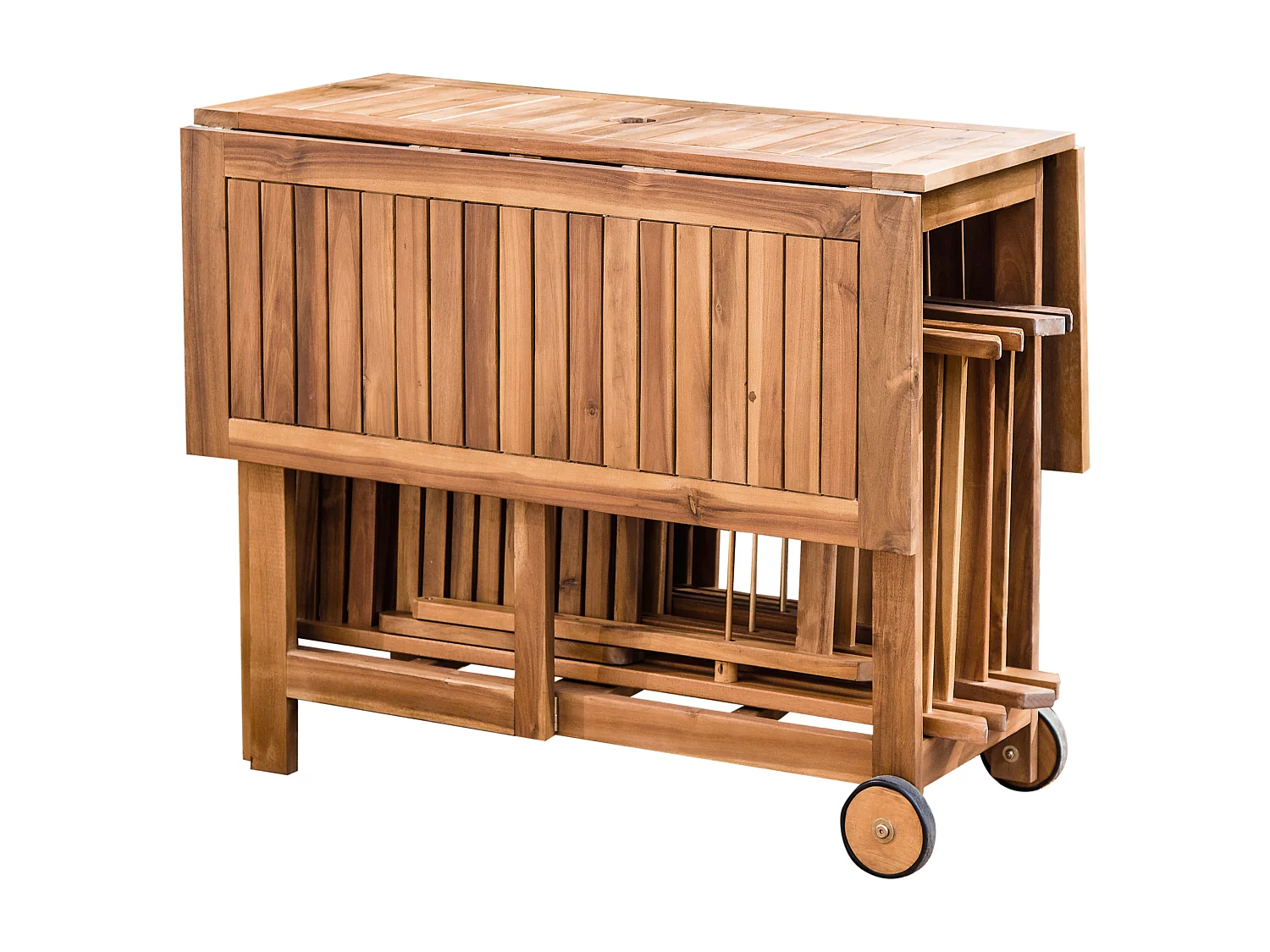 Salle à manger de jardin 4 places FRASSINE avec parasol (12 options) Acacia Naturel