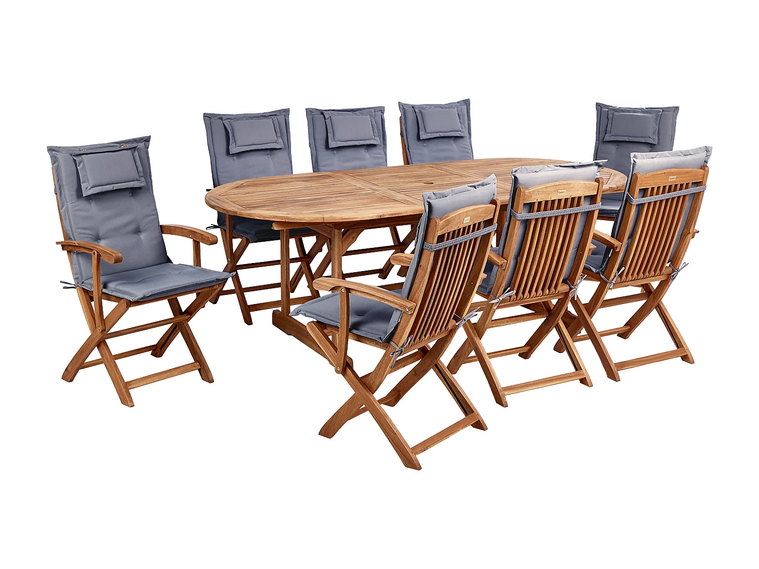 Salle à manger de jardin 8 places MAUI II avec parasol Acacia Gris graphite