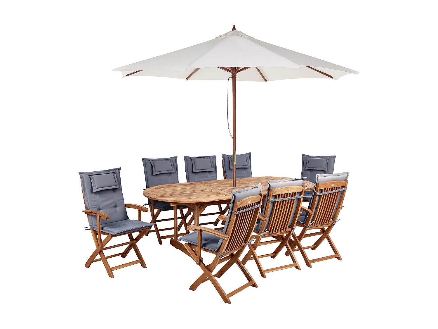 Salle à manger de jardin 8 places MAUI II avec parasol Acacia Gris graphite