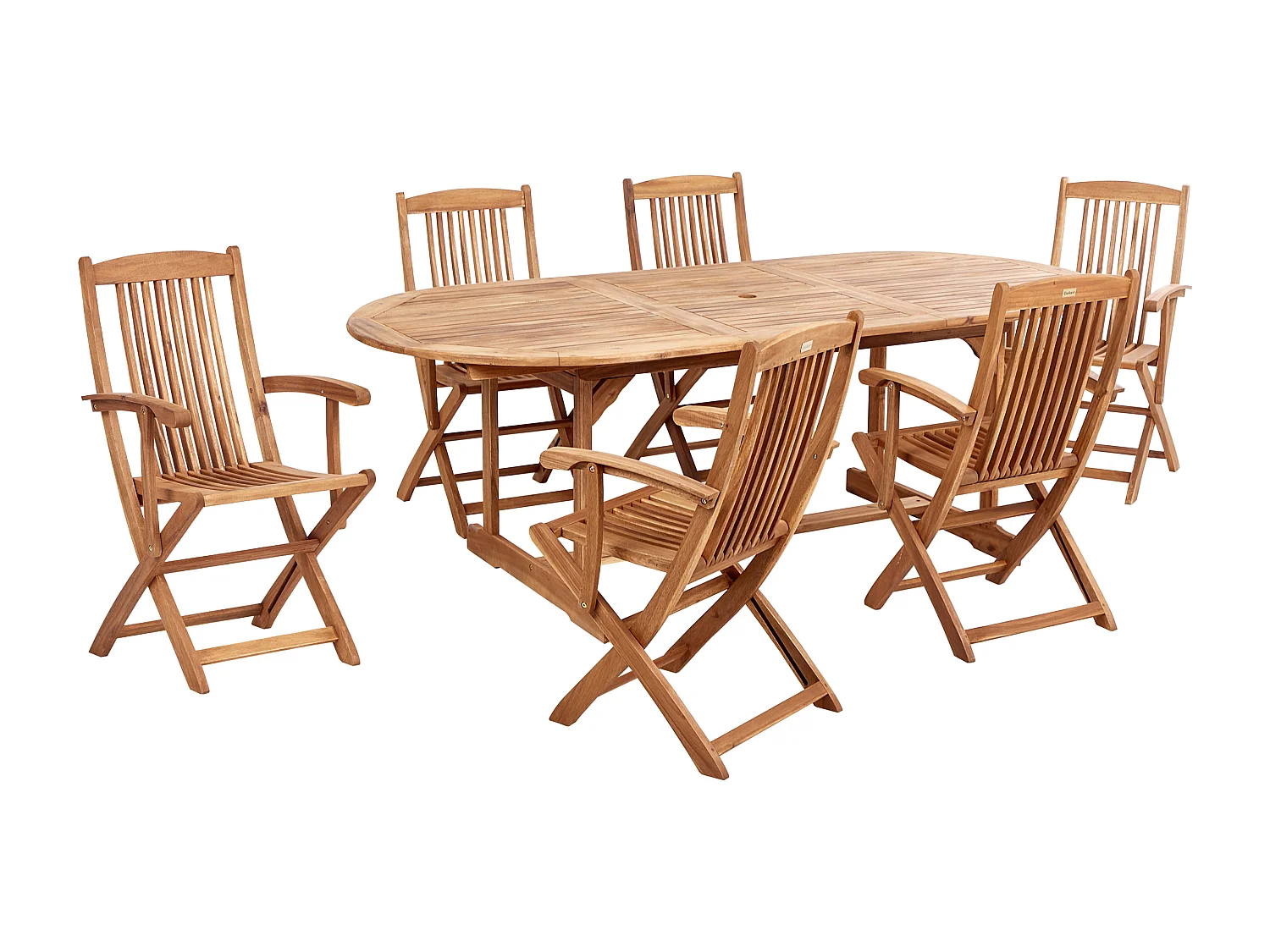 Gartenset Akazienholz heller Holzfarbton 6 Stühle Ausziehtisch Schirm Maui II