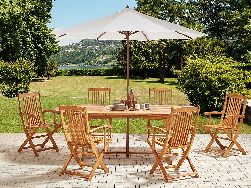 Set da pranzo da giardino 6 posti MAUI II con Ombrellone (12 opzioni) Legno d'acacia Marrone chiaro