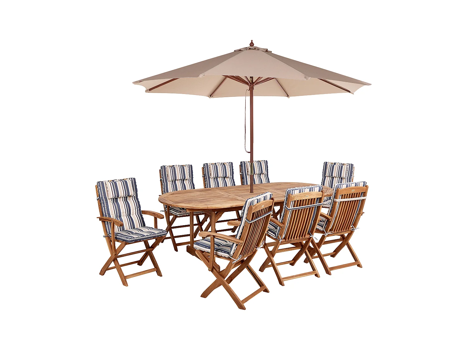 Salle à manger de jardin 8 places MAUI II avec parasol Acacia Multicolore