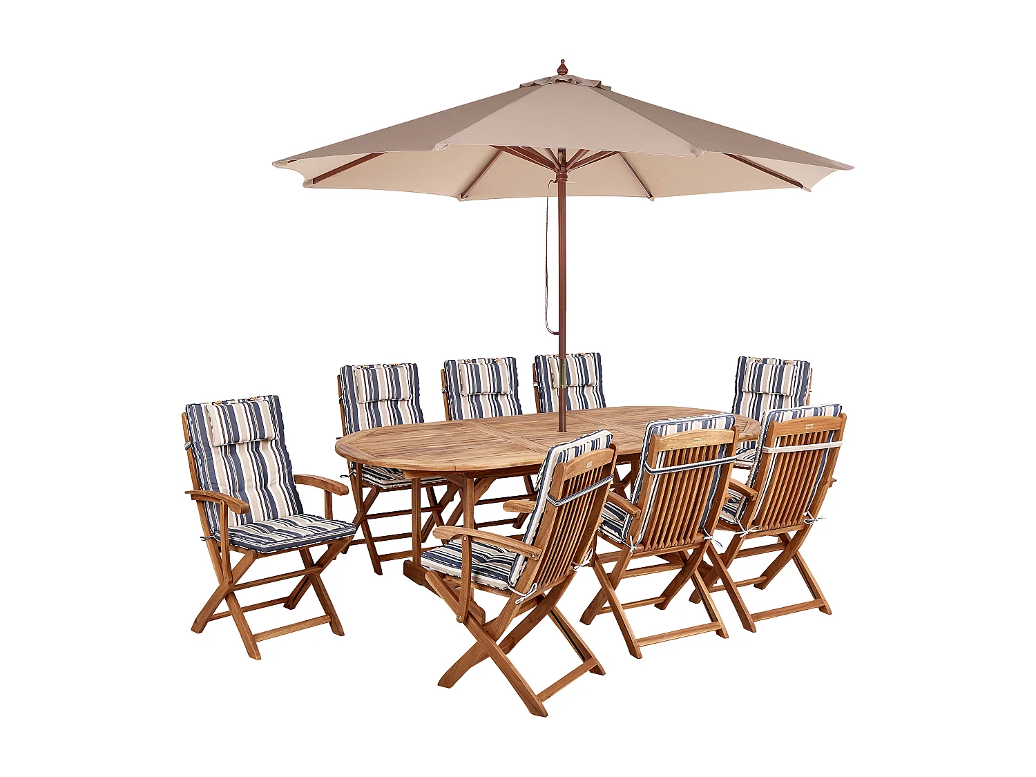 Conjunto de refeições de jardim 8 lugares MAUI II com guarda-sol Madeira de acácia Multicolor