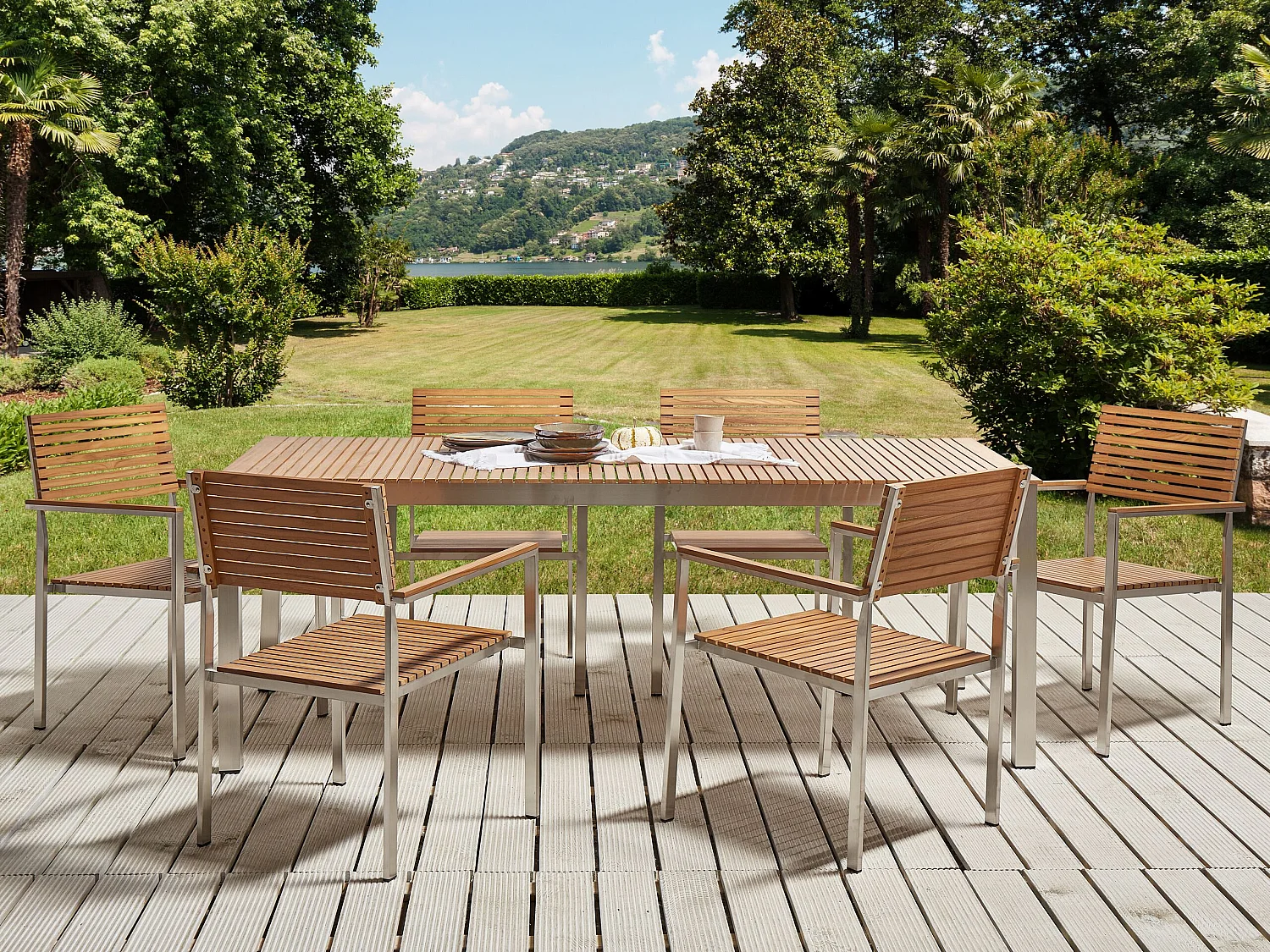 Salle à manger de jardin 6 places VIAREGGIO Teck certifié FSC® Marron