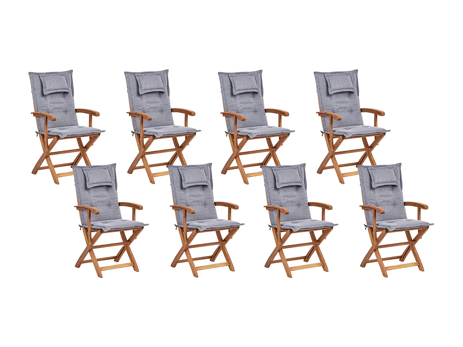 Gartenset Akazienholz heller Holzfarbton 8 Stühle Tisch Auflagen grau Maui II