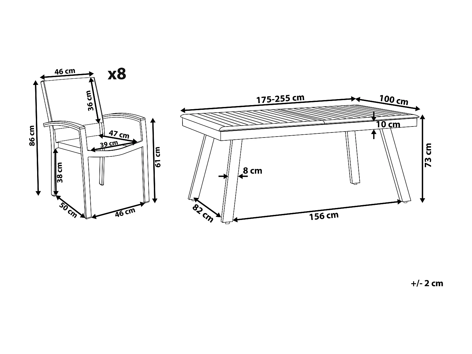 Tuinset 8-zitter PERETA Metaal Grijs