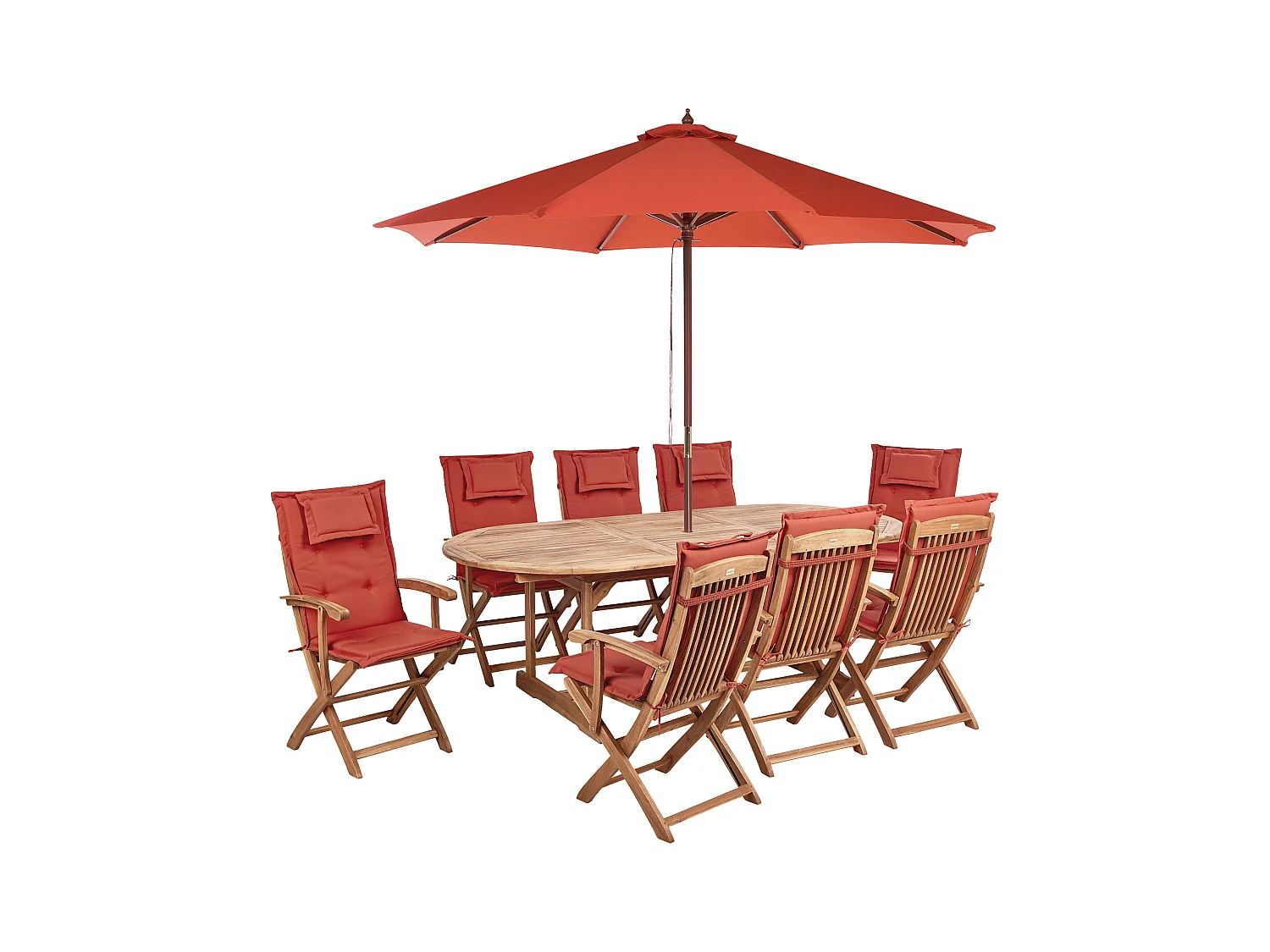Gartenmöbel Set 8-Sitzer MAUI II mit Schirm Akazienholz Dunkelrot
