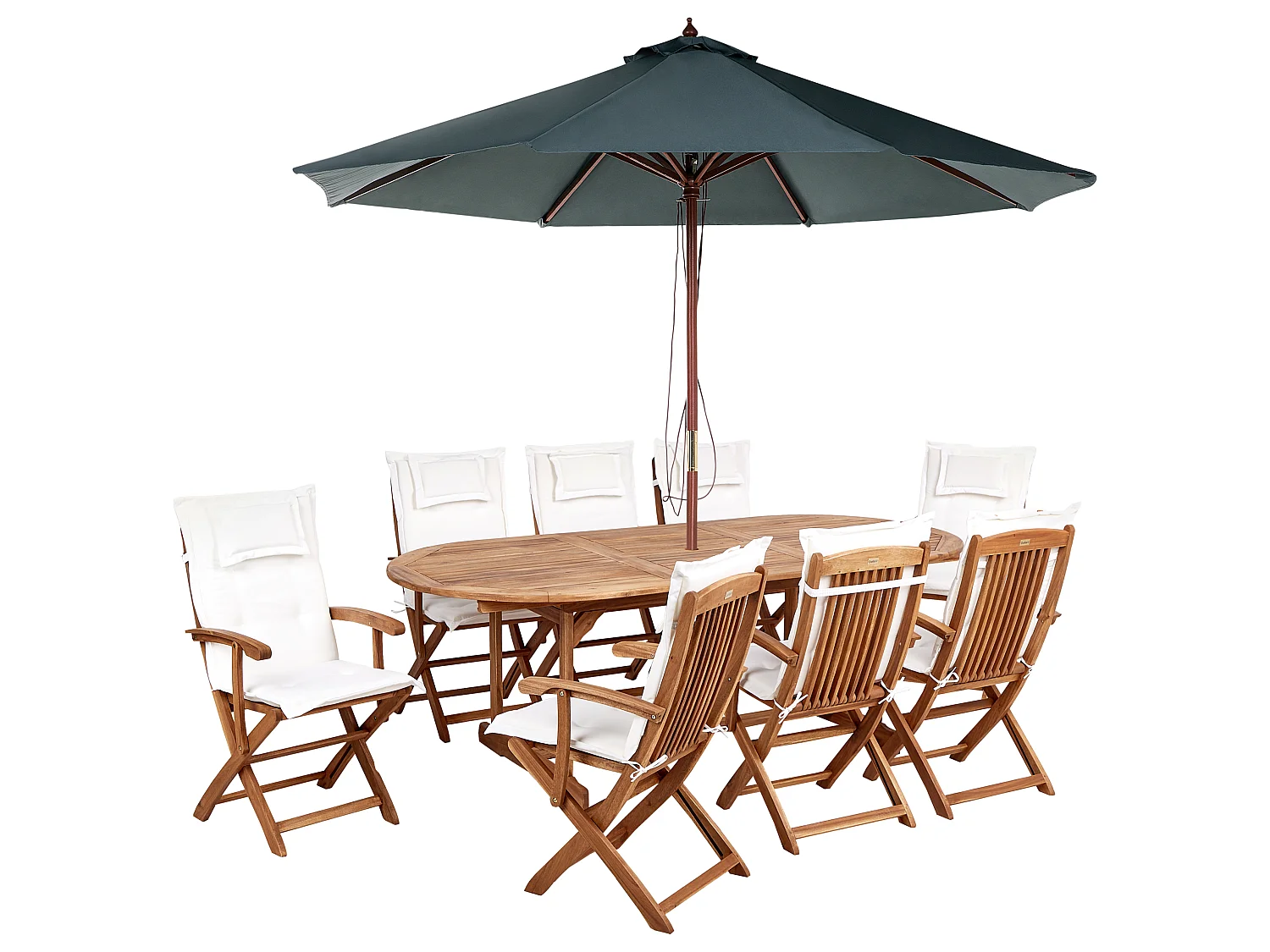 Gartenmöbel Set 8-Sitzer MAUI II mit Schirm Akazienholz Cremeweiss